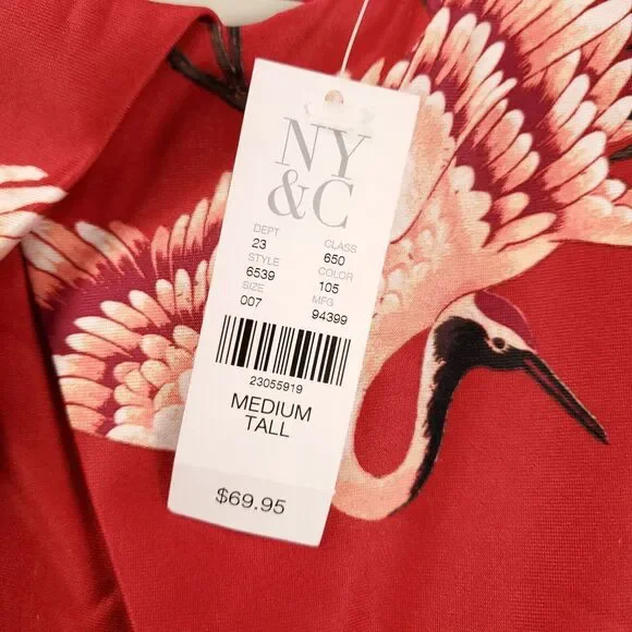 New York & Company Dress Womens Medium Tall Red Birds Floral Stretch NWT - Picture 7 of 13